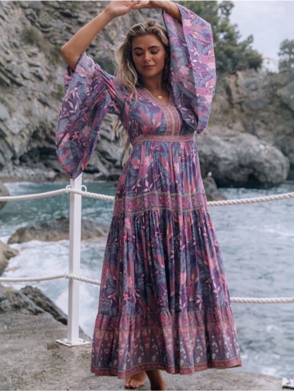 SPELL & the Gypsy Collective Bianca Gown in Wisteria Floral Maxi Dress XS